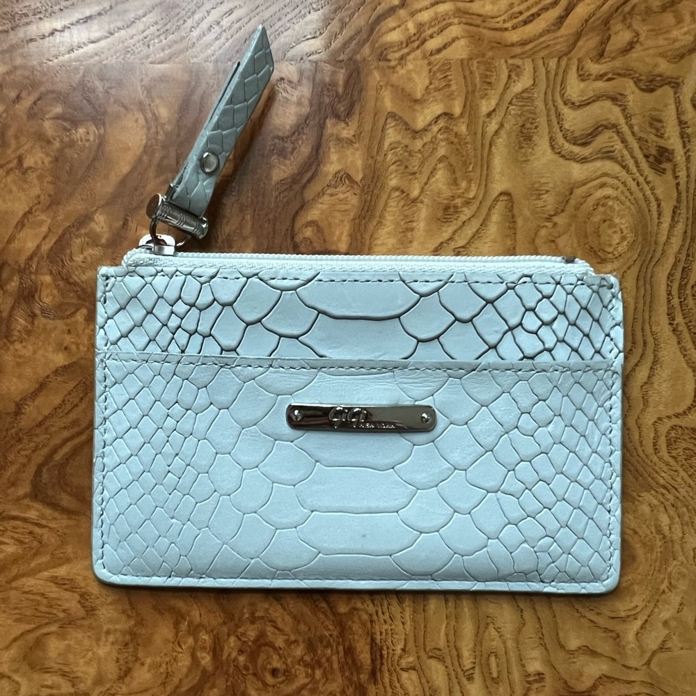 Gigi New York Embossed Python Leather Card Holder, Light Blue
